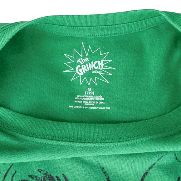 Dr Seuss The Grinch Green Medium Tee Shirt Full Face on Front Yellow Eyes Cotton - Picture 4 of 10